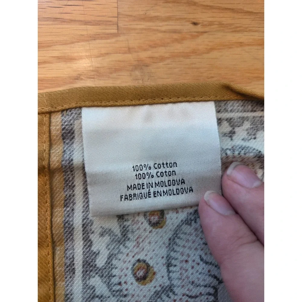 Set 4 Williams Sonoma Gold Brown Floral Block Print Cotton Napkins 20''